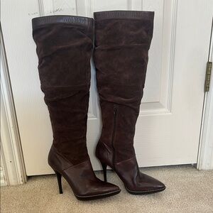 Nine West leather and suede Dark Brown Over the Knee Boots